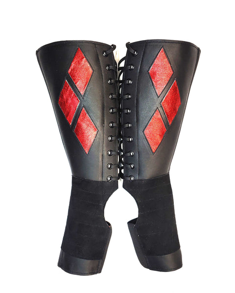 HARLEY QUINN Aerial Boots in Black w/Red metallic details