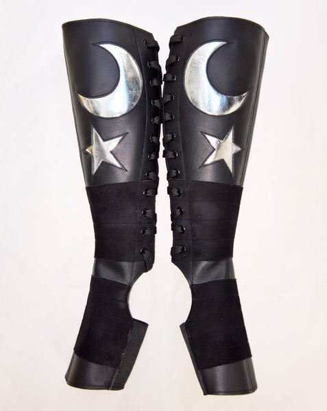 Black Aerial boots w/ Silver MOON & STAR + Suede Grip + ZIP