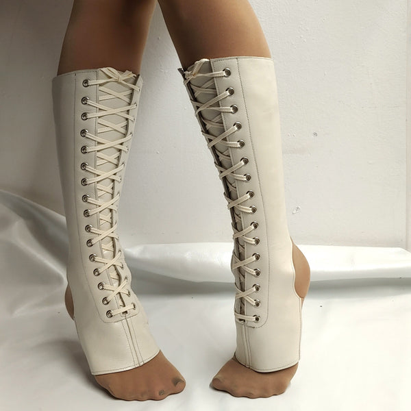 Pearl Cream Aerial boots w/ FRONT Lacing +ZIP