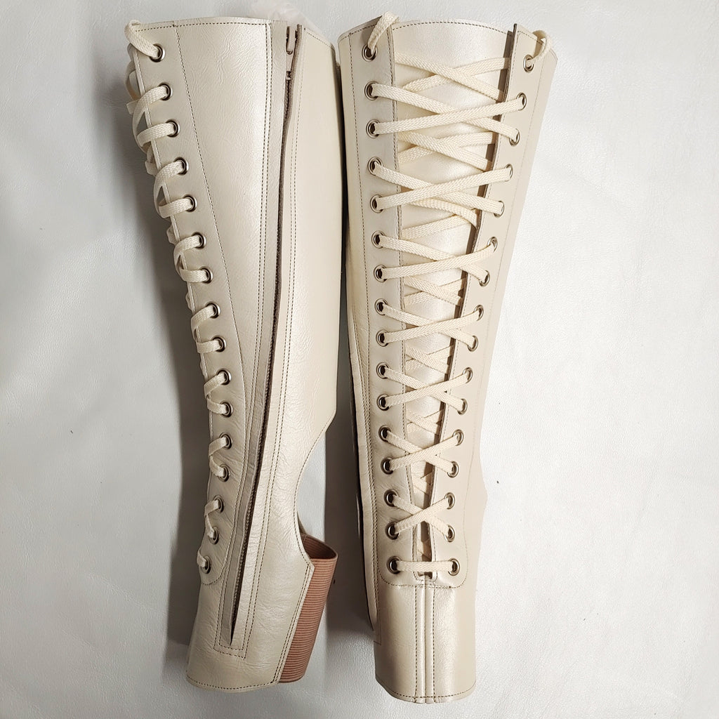 Pearl Cream Aerial boots w/ FRONT Lacing +ZIP