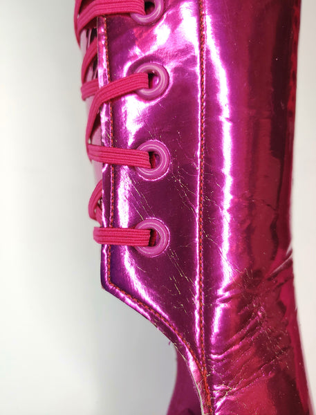 READY MADE & LIMITED EDITION Short Aerial boots in Pink Mirror Leather SIZE 1