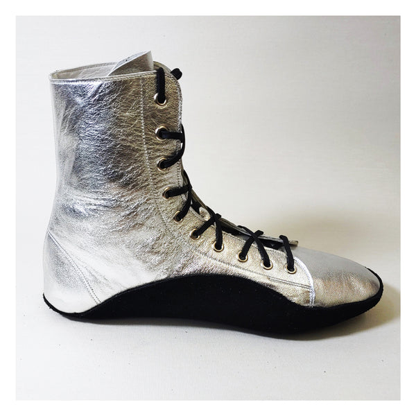 CUSTOM MADE Silver Tightrope Boots w/ Black sole