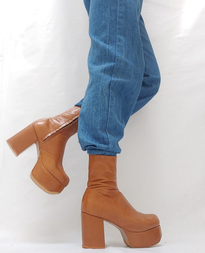 Tan Platform Ankle Boots