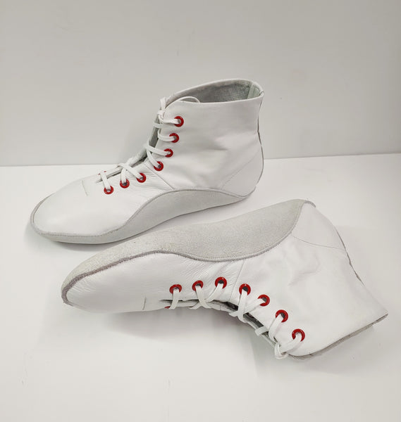 White Tightrope Ankle Boots w/ RED eyelets