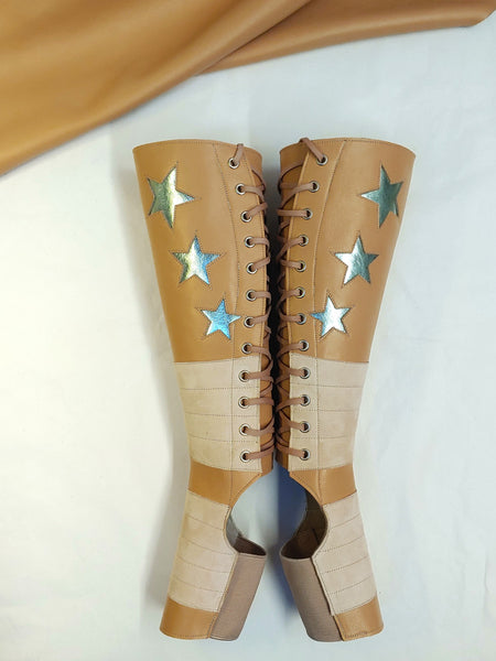 Nude Aerial boots w/SEA GREEN Stars + Suede Grips