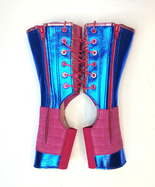 Custom Blue metallic Aerial boots w/Fuchsia metallic Lightning bolts & Pink suede & Zip