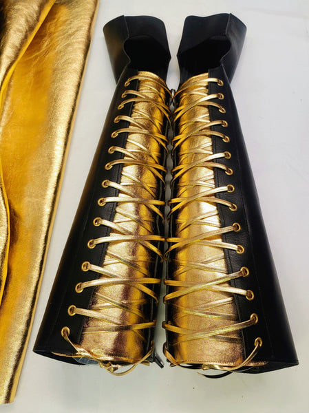 CUSTOM Black Aerial boots w/GOLD Back + ZIP