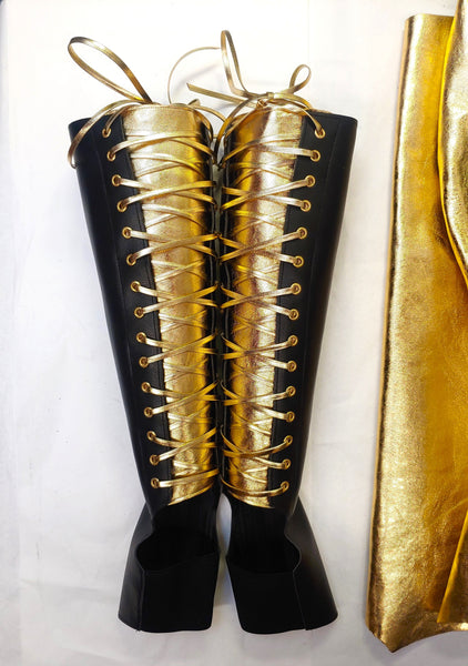 CUSTOM Black Aerial boots w/GOLD Back + ZIP