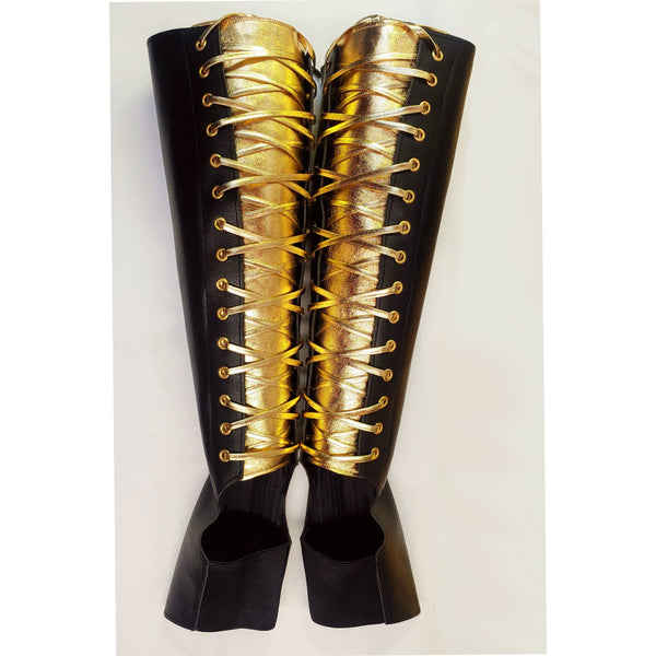 CUSTOM Black Aerial boots w/GOLD Back + ZIP