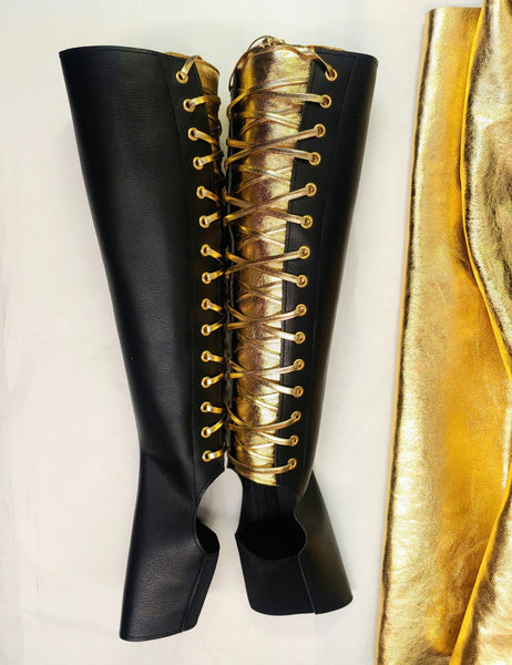 CUSTOM Black Aerial boots w/GOLD Back + ZIP