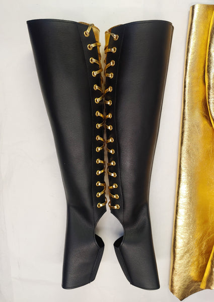 CUSTOM Black Aerial boots w/GOLD Back + ZIP