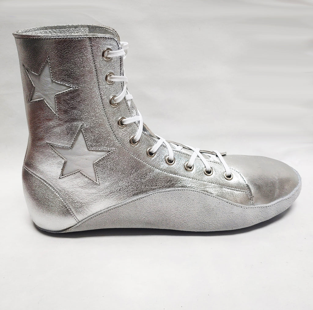 CUSTOM MADE Silver Tightrope Boots w/ White Stars