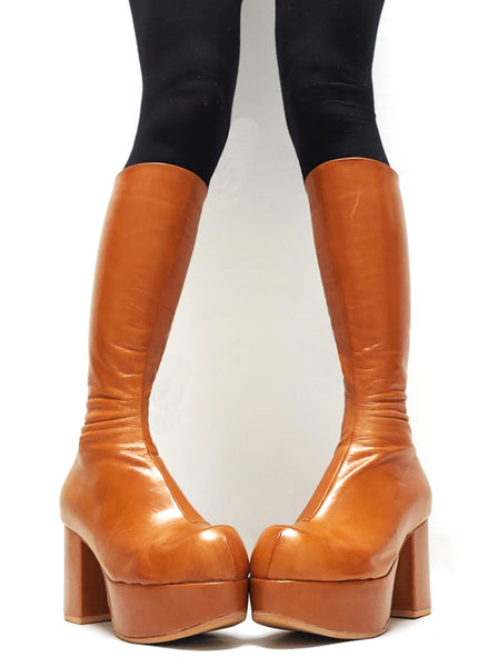 Platform Knee Boots Caramel w/70s toe shape