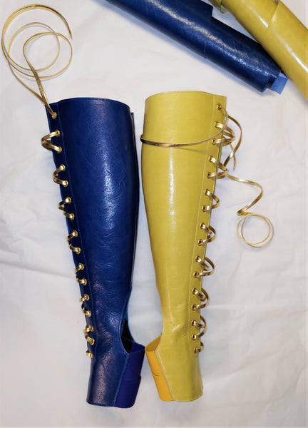 2 Tone Aerial boots w/ FRONT Lacing- Yellow/Blue
