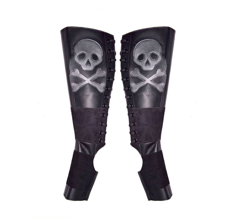 Black Aerial boots w/ Pewter metallic Skull & Crossbones + Suede Grip