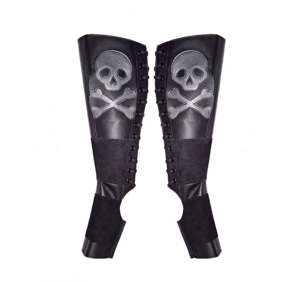 Black Aerial boots w/ Pewter metallic Skull & Crossbones + Suede Grip