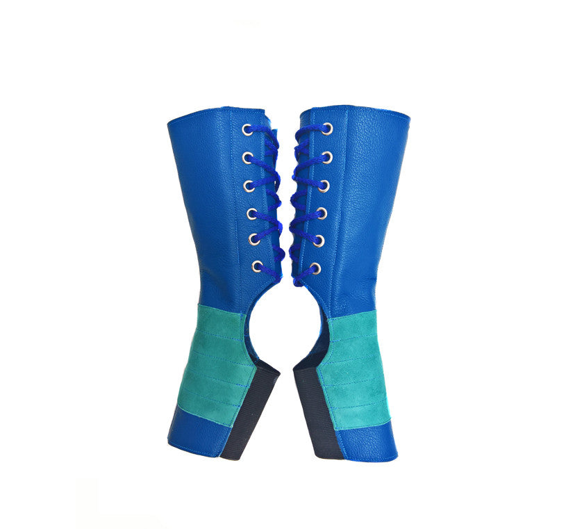 SHORT Aerial boots in BLUE leather & TURQUOISE Suede