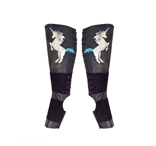 Black Aerial boots w/ Silver & Blue metallic UNICORNS + Suede Grip