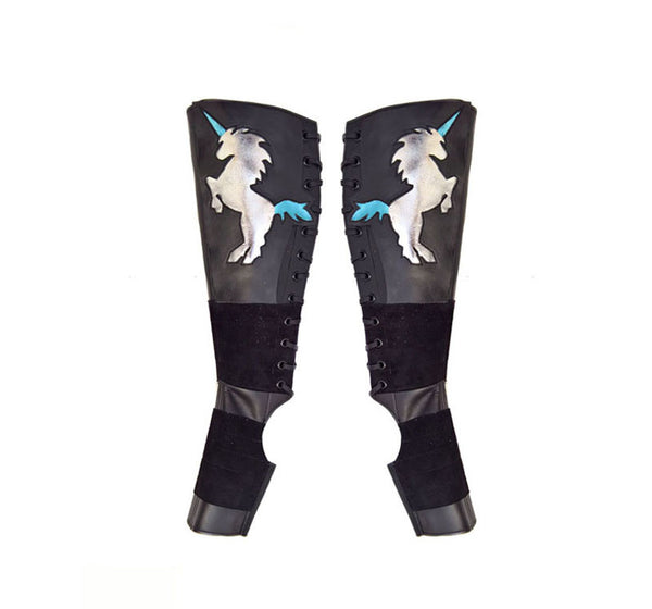 Black Aerial boots w/ Silver & Blue metallic UNICORNS + Suede Grip