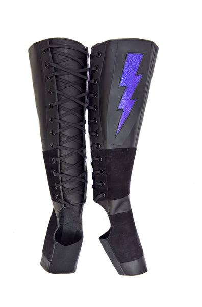 Black Aerial boots w/ Purple metallic ZIGGY Bolt + Suede Grip