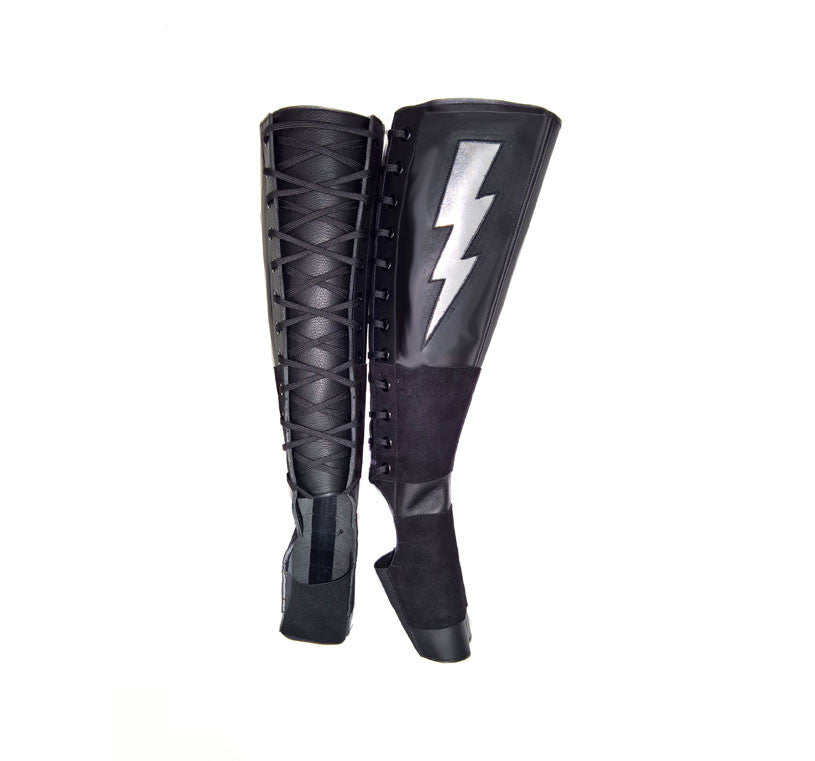 Black Aerial boots w/ Silver metallic ZIGGY Bolt + Suede Grip