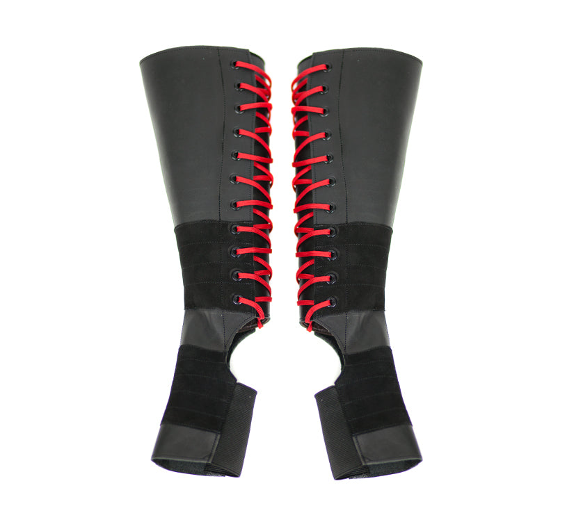 Black Aerial boots trapeze gaiters w/ Red, White, Purple, Blue laces –  Isabella Mars