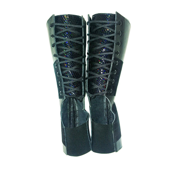 Black Aerial boots w/ Reflective Snake Print Back + Suede Grip