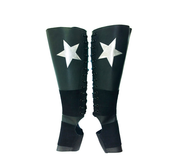 Black Aerial boots w/ Silver metallic STAR + Suede Grip