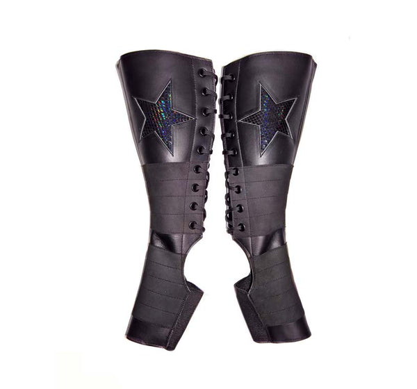 Black Aerial boots w/ Black REFLECTIVE SNAKE PRINT STAR + Suede Grip
