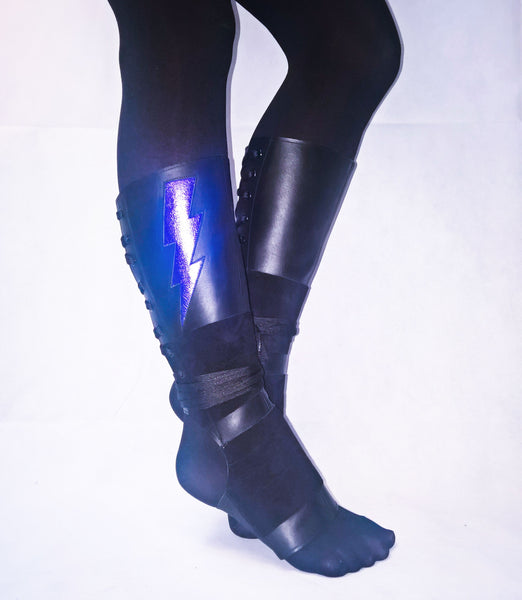 Black Aerial boots w/ Purple metallic ZIGGY Bolt + Suede Grip