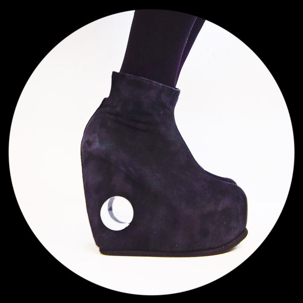 PEEPHOLE Platform Ankle Boots - Black Suede & Perspex hole