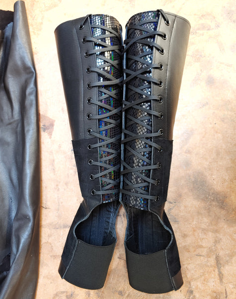 Black Aerial boots Reflective Snake print back w/ Suede Grip + side ZIP