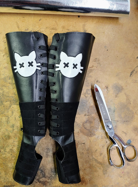 Black Aerial boots w/ Cartoon Cat + Suede Grip