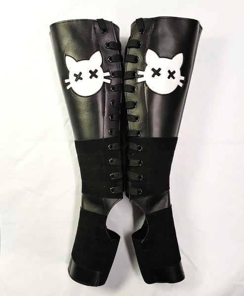 Black Aerial boots w/ Cartoon Cat + Suede Grip