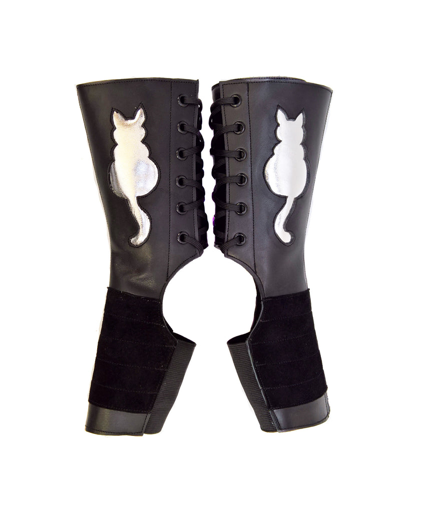 "Kitty" Short Black Aerial boots w/ Silver metallic Cat
