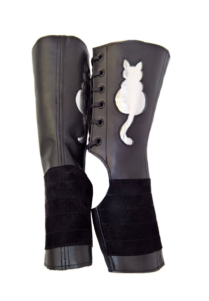 "Kitty" Short Black Aerial boots w/ Silver metallic Cat