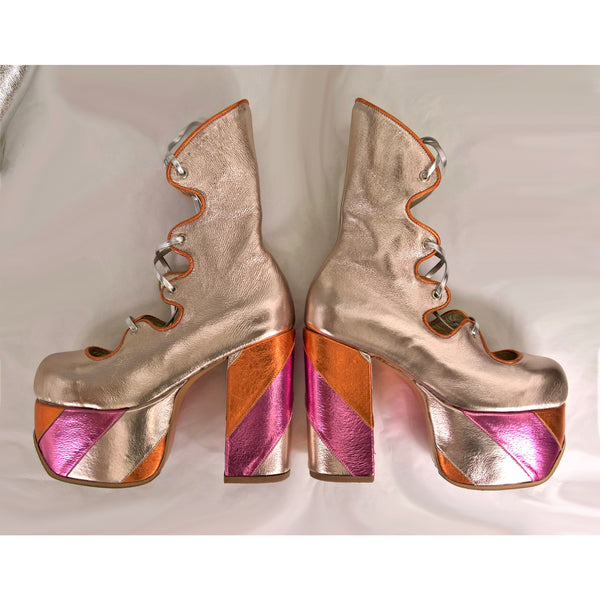 Champagne/Pink GLAM Striped Platform Boots