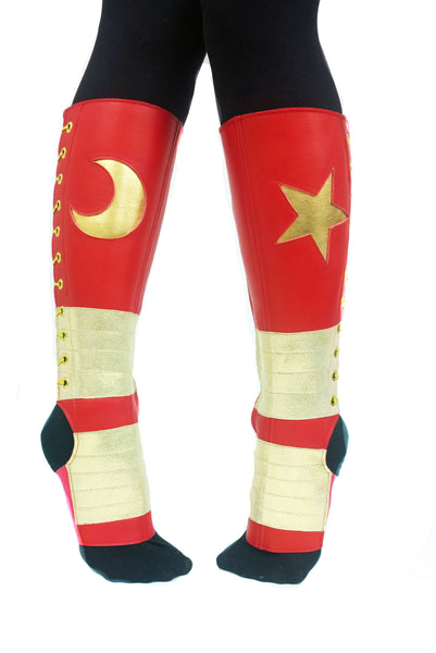 Red Aerial boots w/ Gold Metallic STAR & MOON and Gold panels