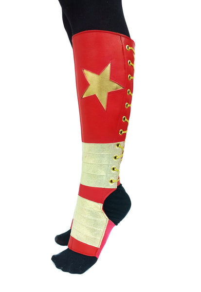 Red Aerial boots w/ Gold Metallic STAR & MOON and Gold panels
