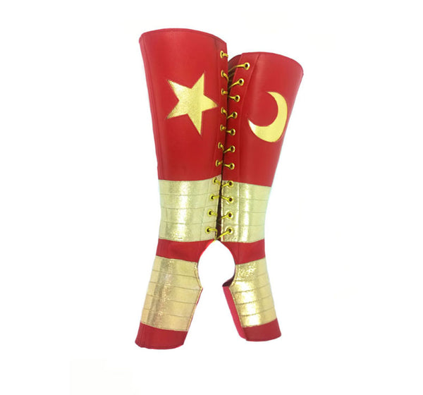 Red Aerial boots w/ Gold Metallic STAR & MOON and Gold panels