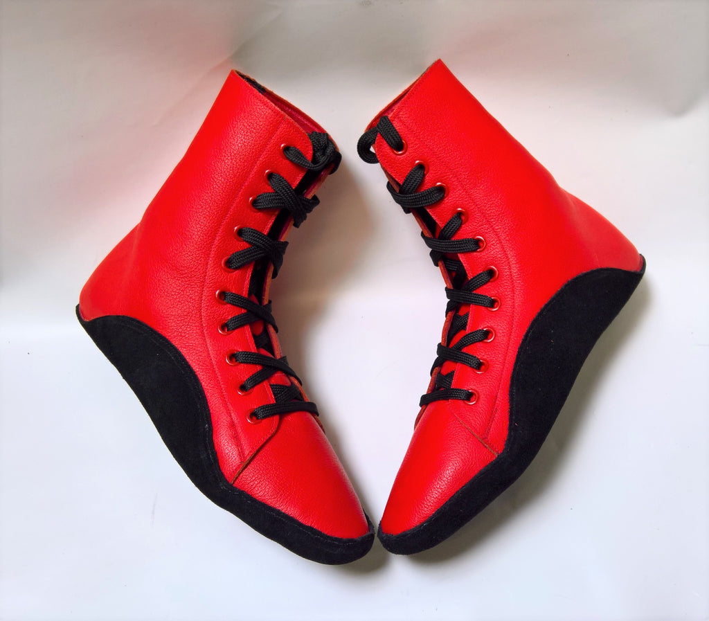 CUSTOM MADE Red Tightrope Boots w/ Black Sole