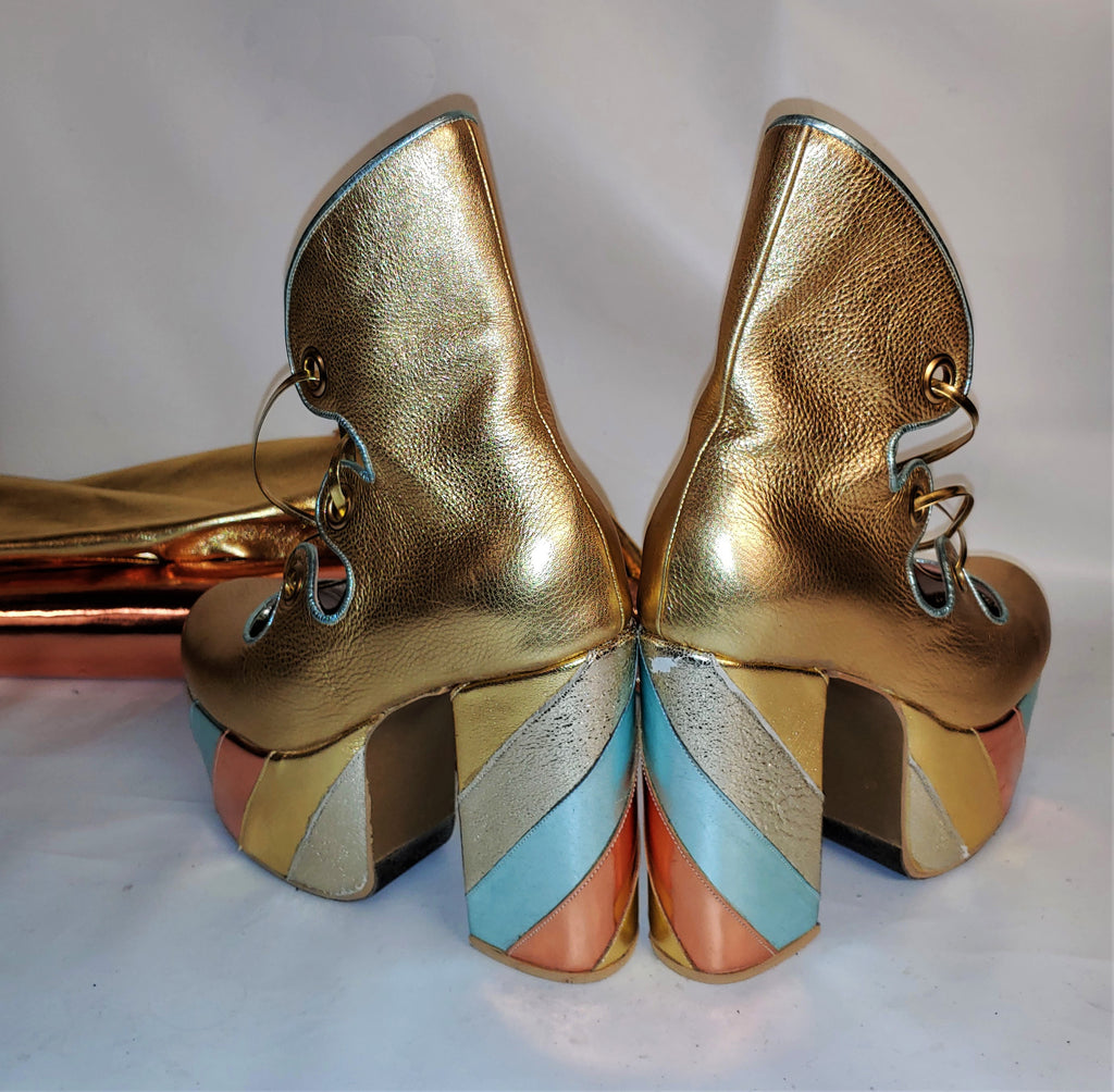 Brown Platform 70s Platform Boots Cheap Metallic Leather 70s Style