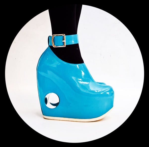 PEEPHOLE Platform Shoes - Blue Patent Leather & Perspex hole