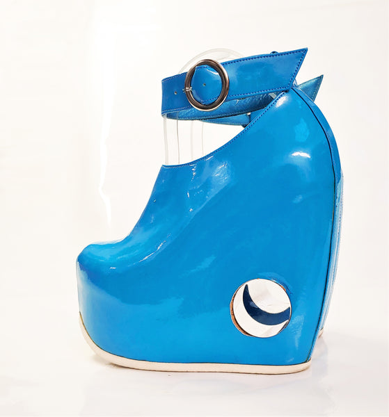 PEEPHOLE Platform Shoes - Blue Patent Leather & Perspex hole