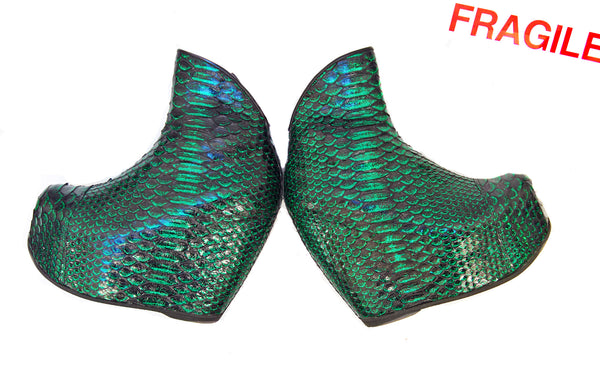 Mermaid Style Sea Green Platform Wedge Boots in Genuine Python Leather Pair