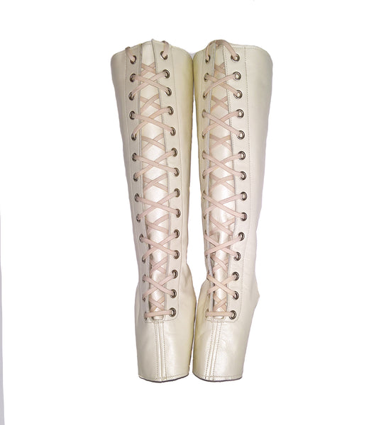 Front Lacing Pearl Cream Aerial Boots