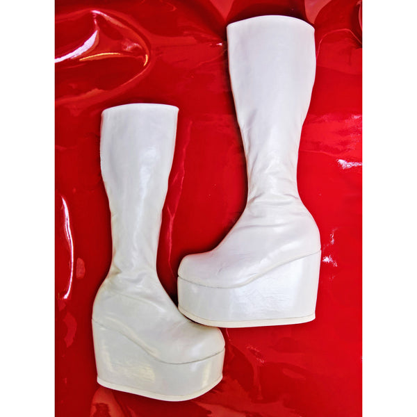 White Platform Wedge Knee Boots