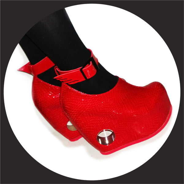 PEEPHOLE Platform Shoes - Red Patent Leather & Perspex hole