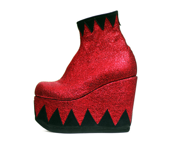Ringmaster Circus Red Black Metallic Ankle Boots Platform Wedges