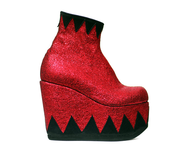 Ringmaster Circus Red Black Metallic Ankle Boots Platform Wedges